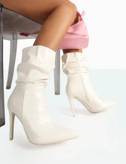 Public Desire Zurich Patent Croc Stiletto Ankle Pointed Heeled Boots | Women Heeled Boots