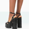 Public Desire Zurra Metallic Pu Open Toe Platform Block Heels | Women Platform Heels